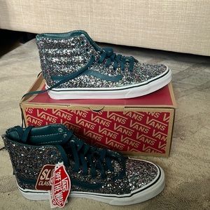 Vans High Tops, teal and glitter, brand new with tags.  Never worn.
